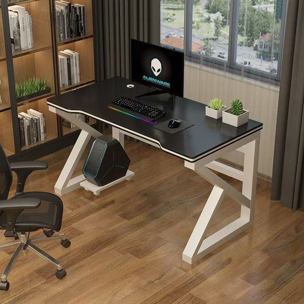 Curved Wood-Finish Gaming Desk