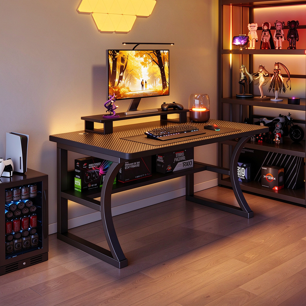RGB U-Shaped Gaming Desk with Storage