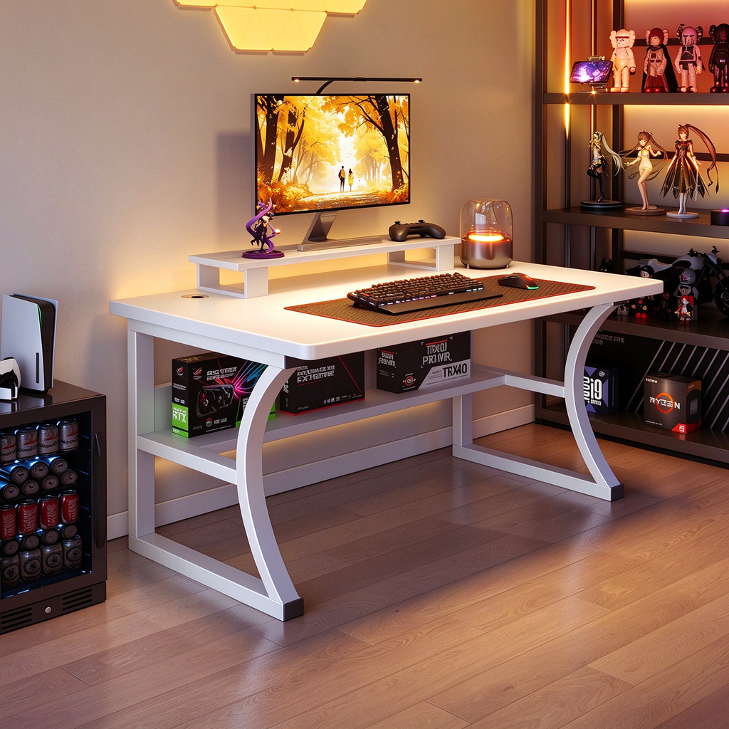 RGB U-Shaped Gaming Desk with Storage