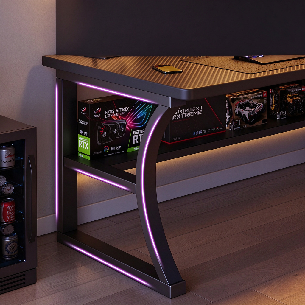 RGB U-Shaped Gaming Desk with Storage