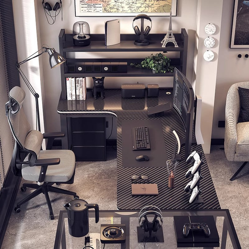 Corner Gaming Desk with Raised Monitor Shelf