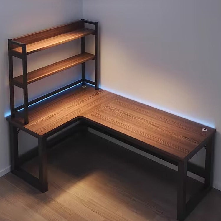 Wood-Finish L-Shaped Gaming Desk with Storage