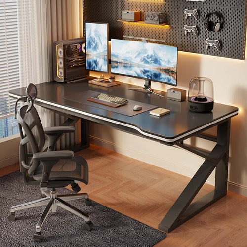 Black L-Shaped Gaming Desk with Monitor Shelf