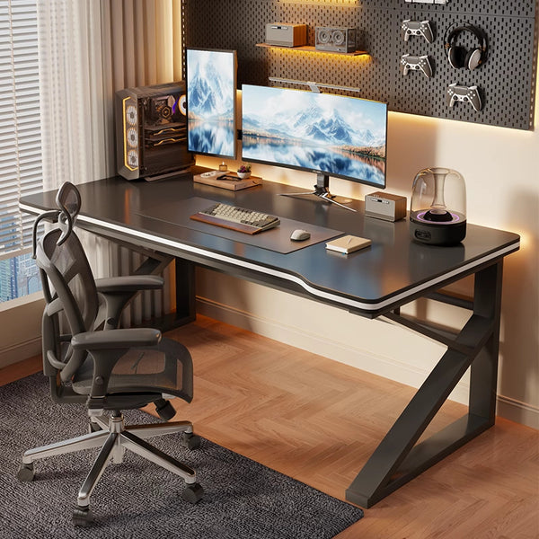 Black L-Shaped Gaming Desk with Monitor Shelf