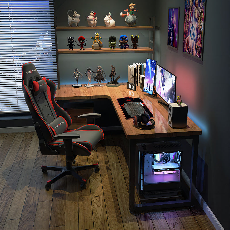 Black Corner Gaming Desk with Monitor Shelf