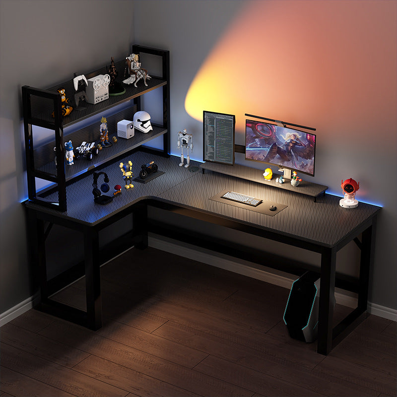 Wood-Finish L-Shaped Gaming Desk with Storage