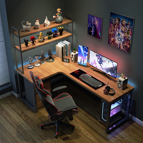 Black Corner Gaming Desk with Monitor Shelf