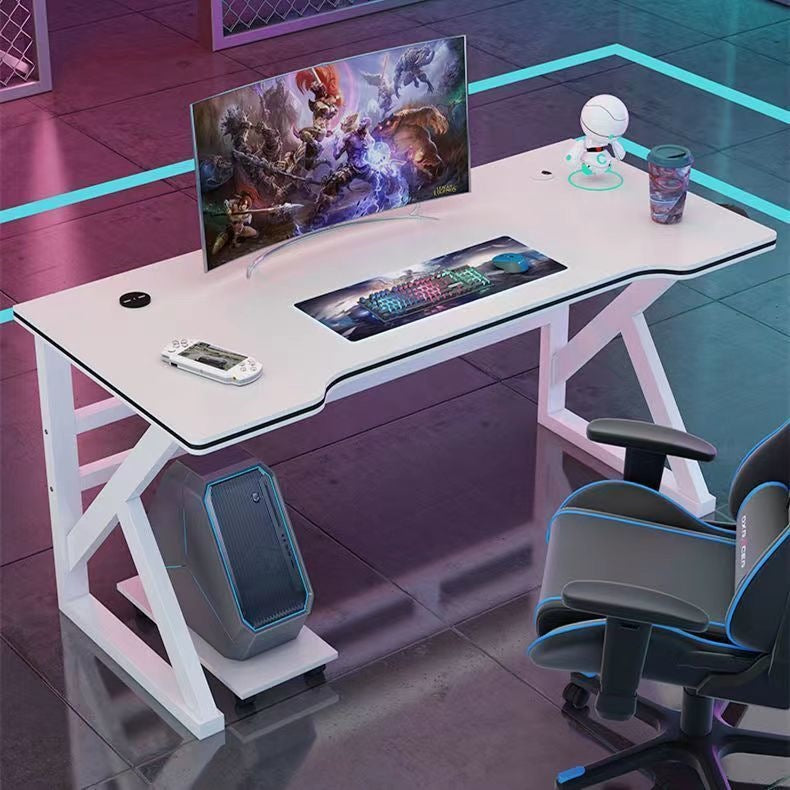 Curved Wood-Finish Gaming Desk