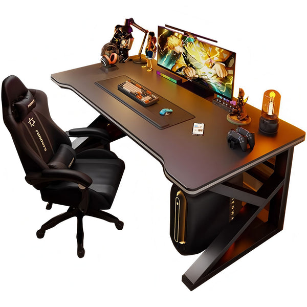 Black L-Shaped Gaming Desk with Monitor Shelf