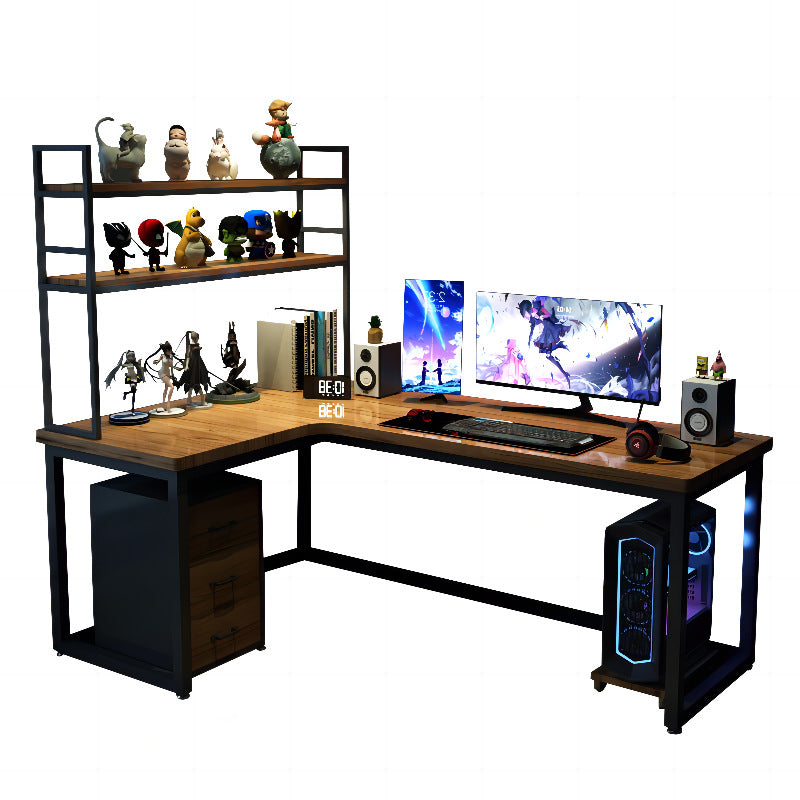 Black Corner Gaming Desk with Monitor Shelf