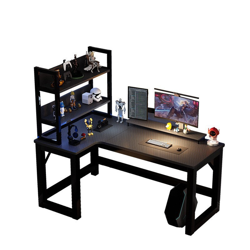 Wood-Finish L-Shaped Gaming Desk with Storage