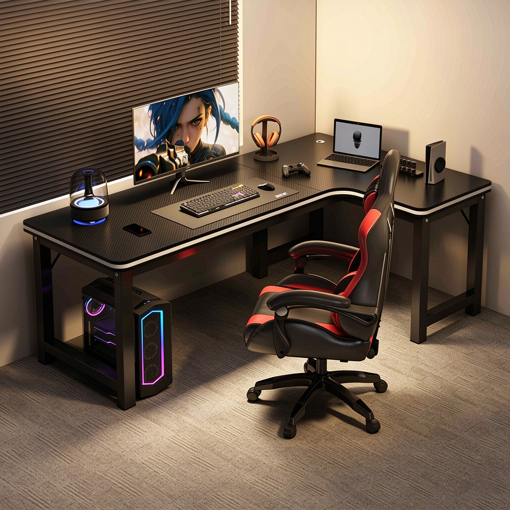 Corner Gaming Desk with Raised Monitor Shelf